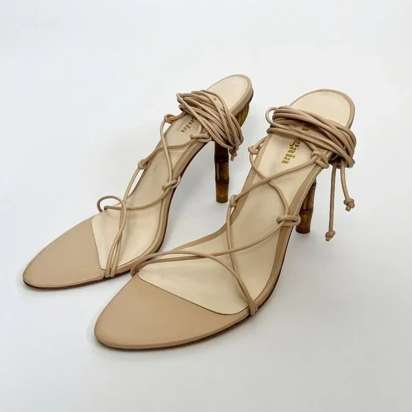 Cult Gaia Soleil Lace Up Leather High Heel Stiletto Sandals Sexy Wedding Guest - Picture 6 of 16